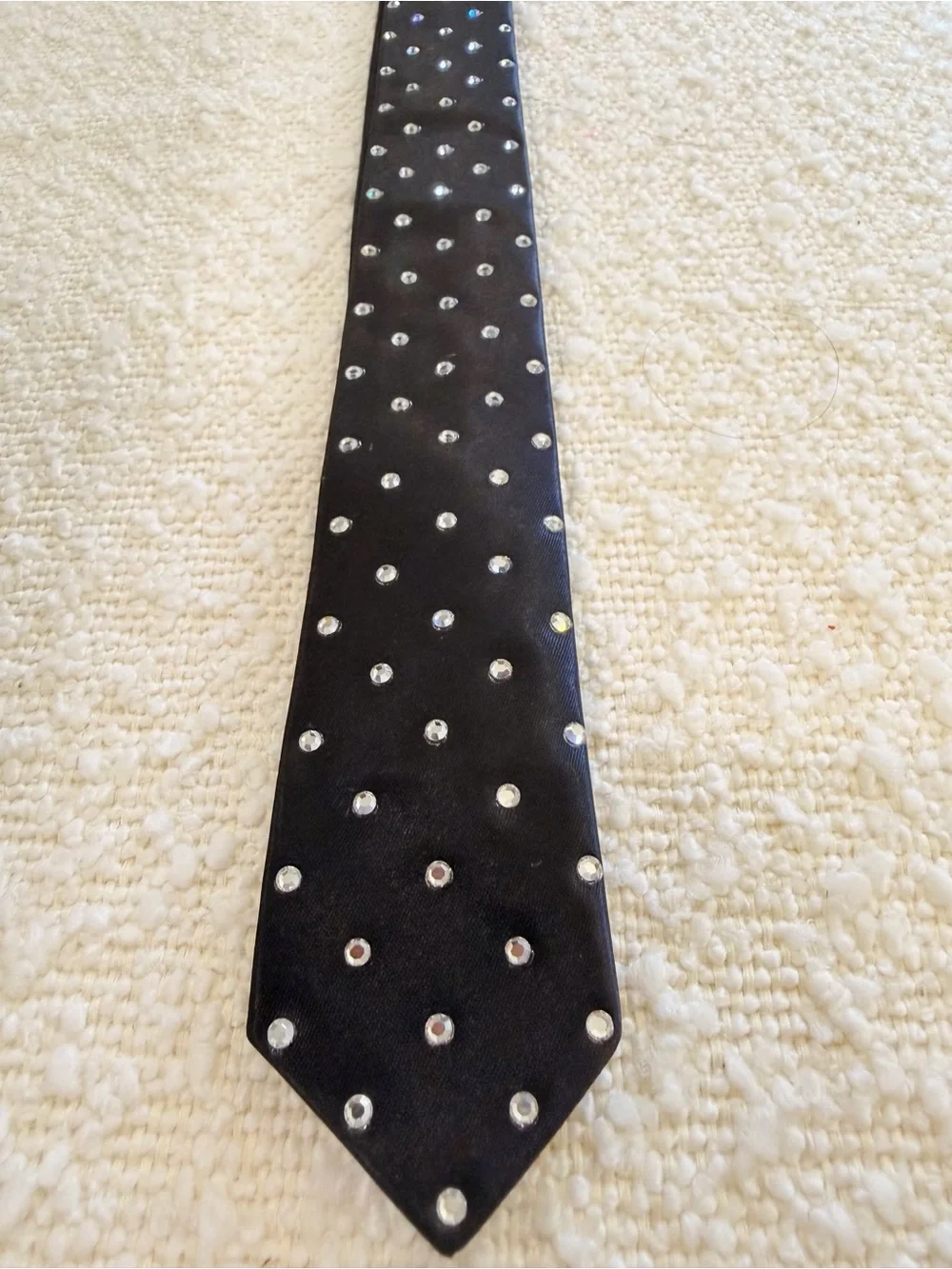 Vintage 70s Black Silk Rhinestone Studded Necktie Delights San Francisco